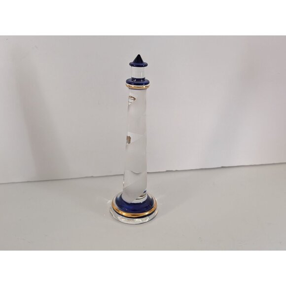 Glass Baron Lighthouse Figurine With Gold Accents & Frosted Glass Details - Picture 1 of 7